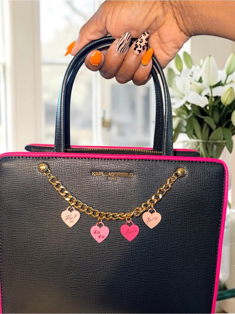 Karl Lagerfeld Paris Charline Crossbody Bag with Heart Charms LIKE NEW - Picture 11 of 16